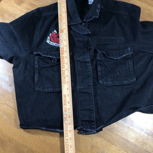 Divided by H&M Black Patch Jean Jacket Sexy Queen Womens Size 14 (22pit2pit,22L) - Picture 11 of 11